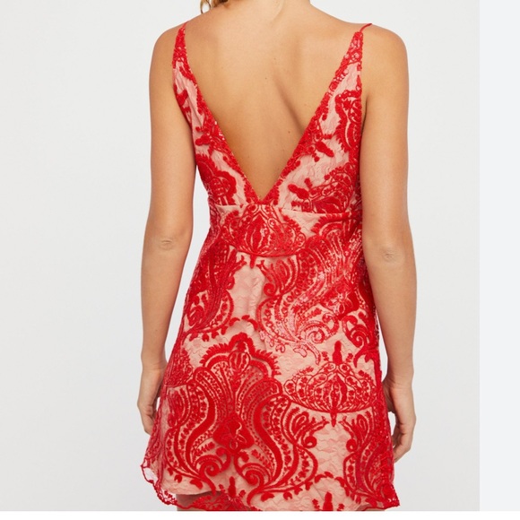 Free People Night Shimmers Red Lace Dress Size Medium - Picture 2 of 5